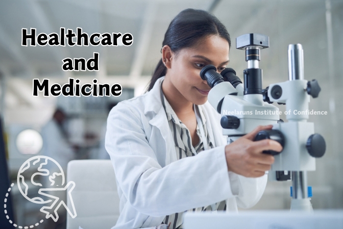 Empowering Healthcare Professionals in Coimbatore - A dedicated researcher using a microscope, symbolizing the high-caliber medical training and education provided by Neelaruns Institute of Confidence.