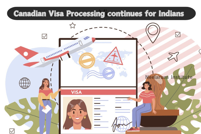 Canadian Visa Processing Support at Neelaruns Institute, Coimbatore - Illustration of cheerful individuals engaging with travel and visa documents, highlighting ongoing visa assistance for Indian applicants at Neelaruns Institute in Coimbatore.
