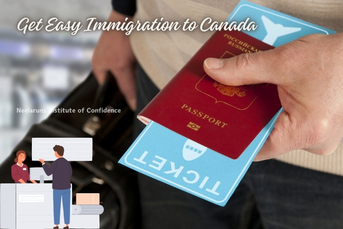Streamline Your Canadian Immigration with Neelaruns Institute in Coimbatore - A focused image of a person holding a passport and a ticket, illustrating the support for easy immigration processes available at Neelaruns Institute.