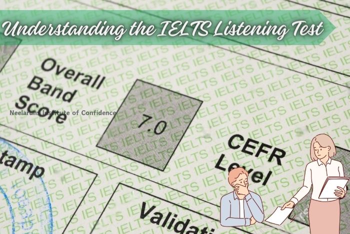 Master the IELTS Listening Test with Neelaruns Institute in Coimbatore - An informative backdrop with an IELTS band score, highlighting our specialized coaching for achieving excellence in IELTS listening skills in Coimbatore.