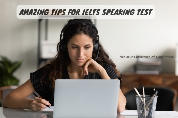 "IELTS Speaking Test Preparation with Neelaruns Institute, Coimbatore - An attentive student with headphones using a laptop, signifying the personalized speaking test tips and training available at Neelaruns Institute.