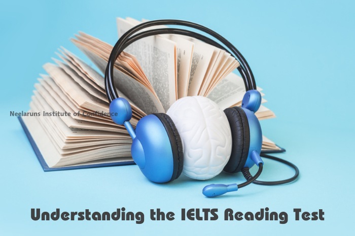 IELTS Reading Test Preparation at Neelaruns Institute, Coimbatore - A model brain wearing headphones in front of an open book, symbolizing the focused reading and listening skills development offered in Coimbatore at Neelaruns Institute.