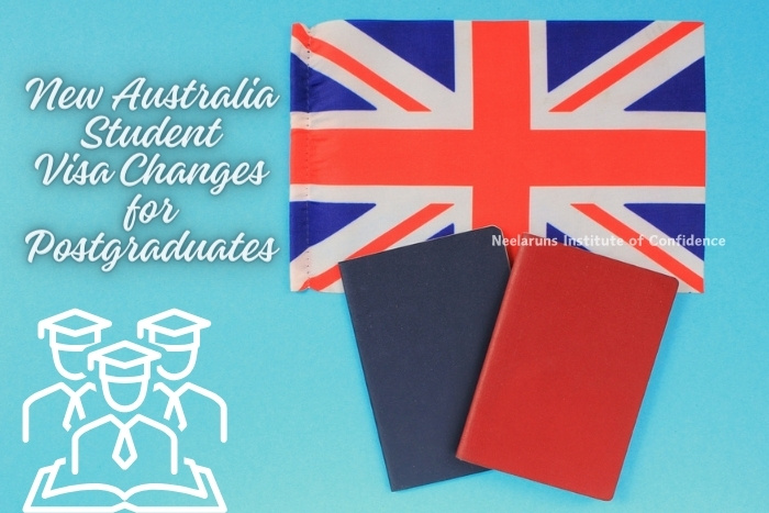 Stay Updated in Coimbatore: Australia's Visa Policy for Postgraduates - An Australian flag alongside passports, representing the latest Australian student visa updates for postgraduate students, brought to you by Neelaruns Institute of Confidence.